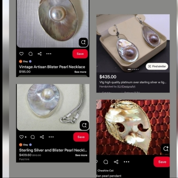 Blister M Pearl Necklace platinum /  Sterling . Repurposed Vintage Piece By Me - Picture 11 of 11